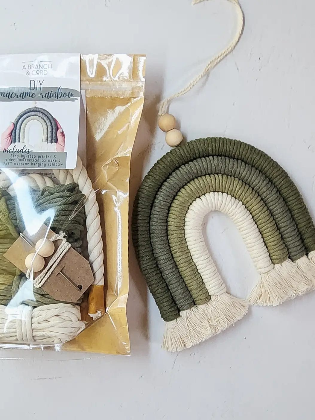 A Branch & Cord Macrame Kit Olive DIY Rainbow Beginner Macrame Kit