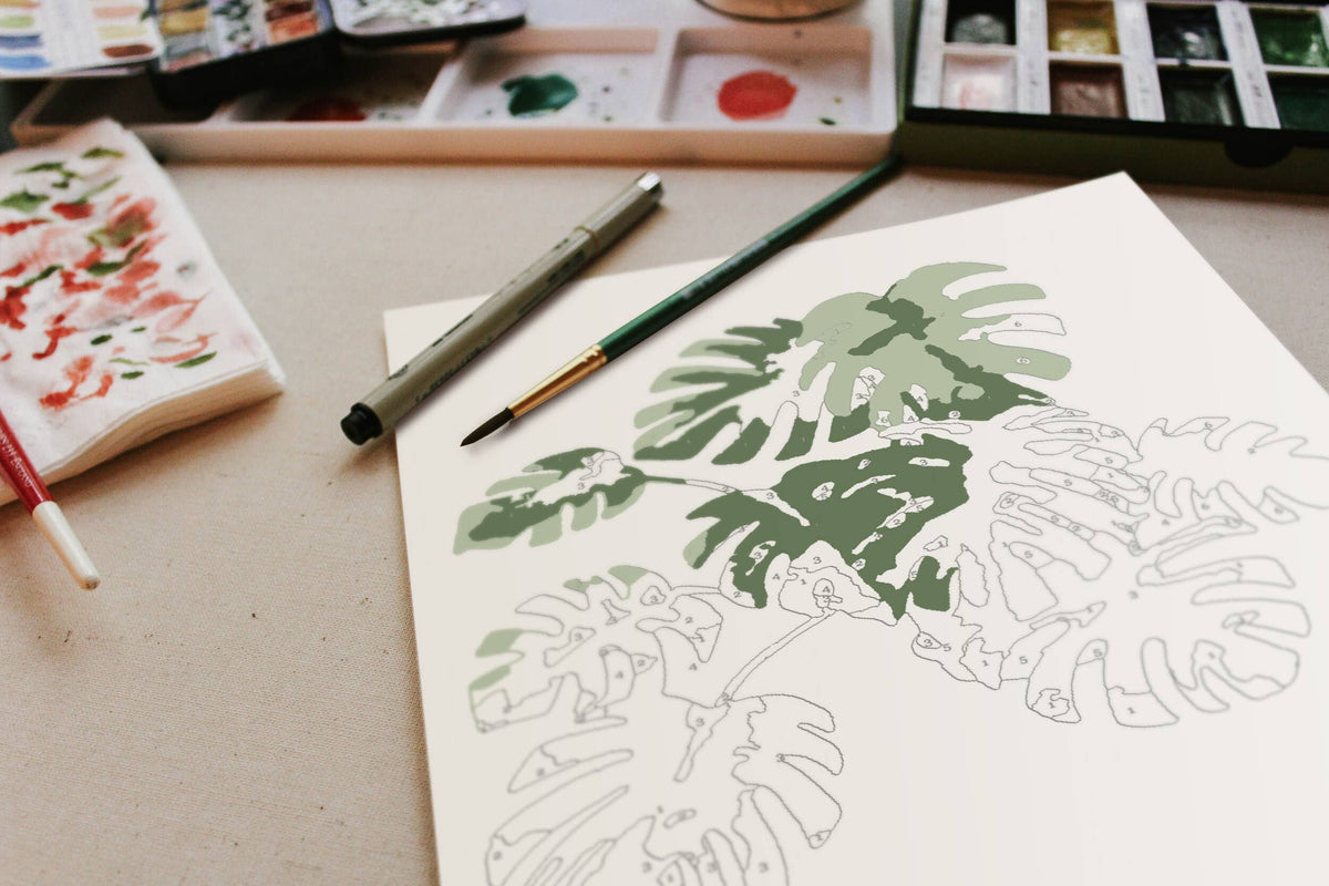 Cate Paper Co. Tropical Plants Paint-By-Numbers kit
