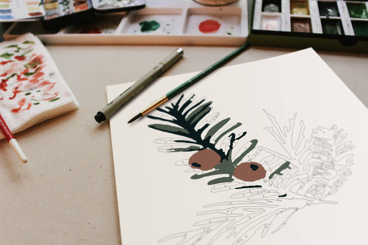 Cate Paper Co. Winter Greenery Paint-By-Numbers kit