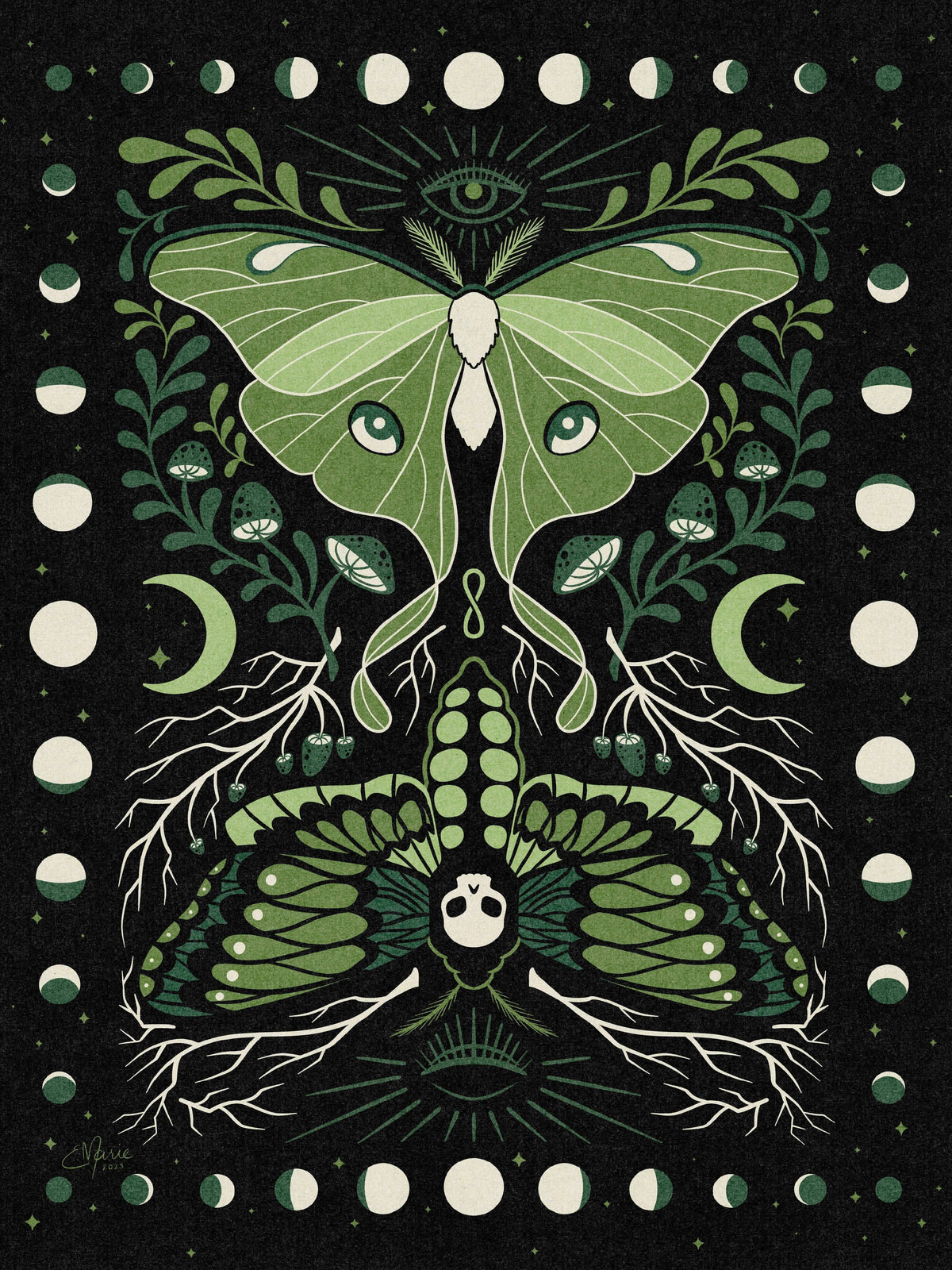 Elissa Marie Creative Giclee Print 10" x 8" Moths & Moons Art Print, Multiple Sizes