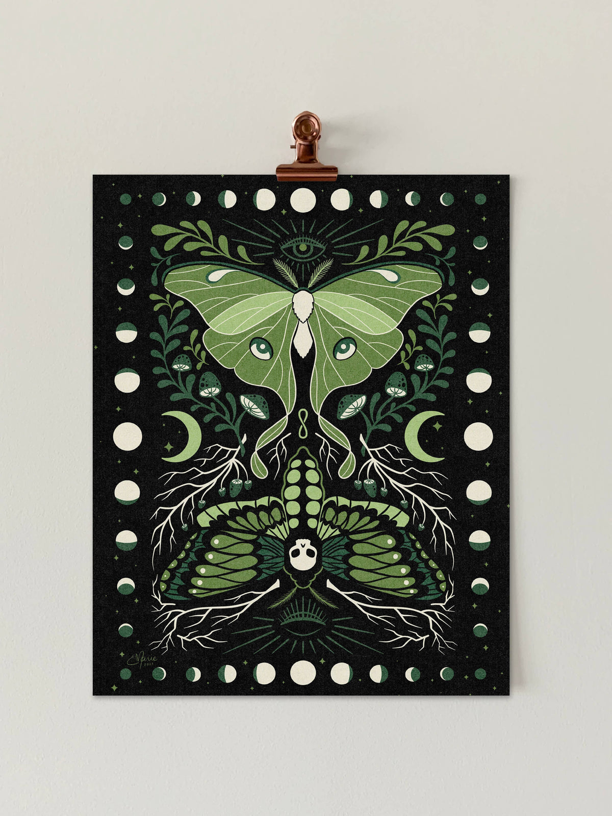 Elissa Marie Creative Moths & Moons Art Print | luna moth | death's head moth: 8x10