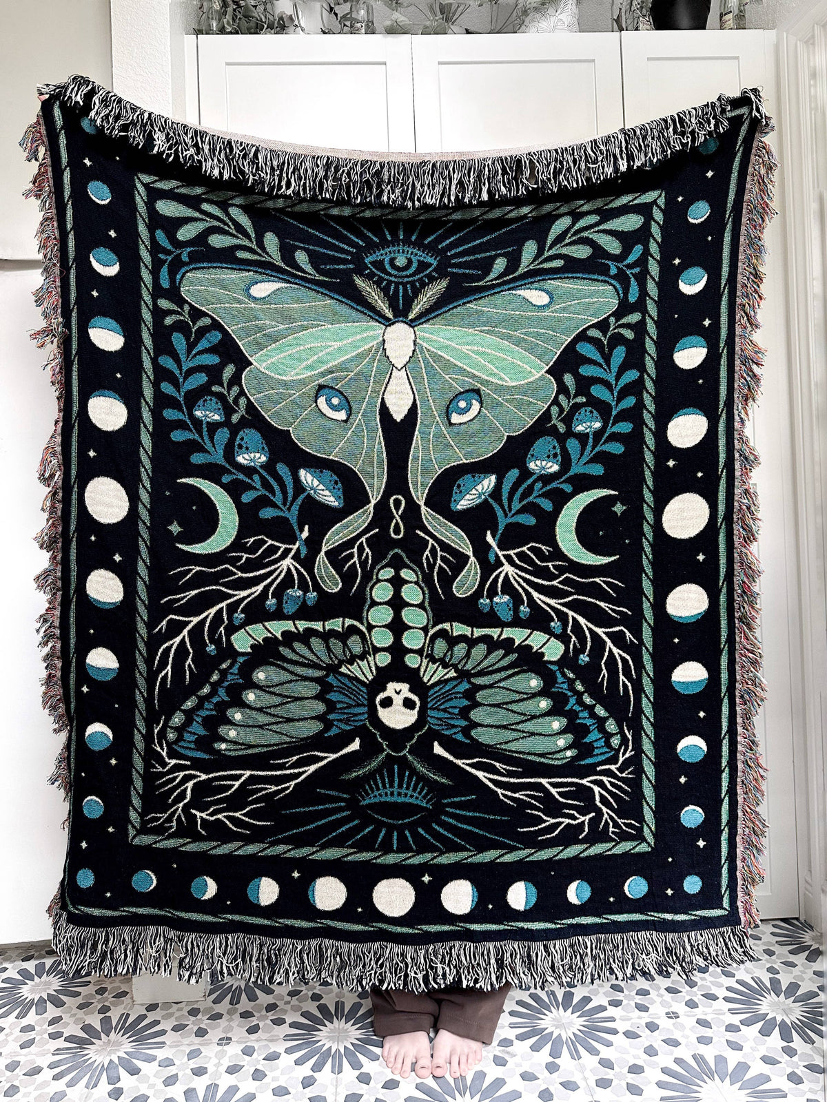 Elissa Marie Creative Moths Woven Throw Blanket | moons | mushrooms | witchy: 37"x52"