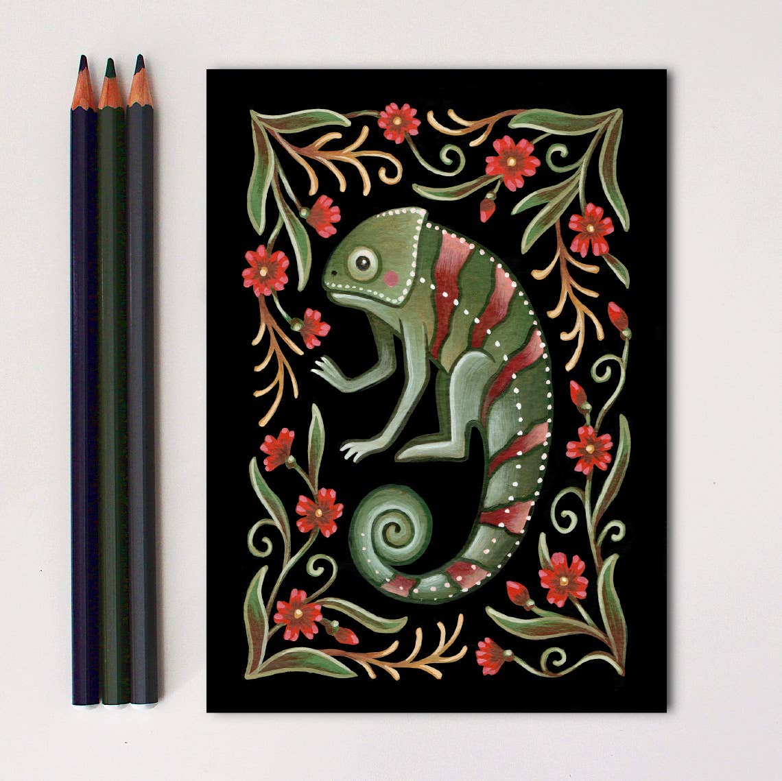Faina Lorah Chameleon Art Print Folk Decor: 5x7