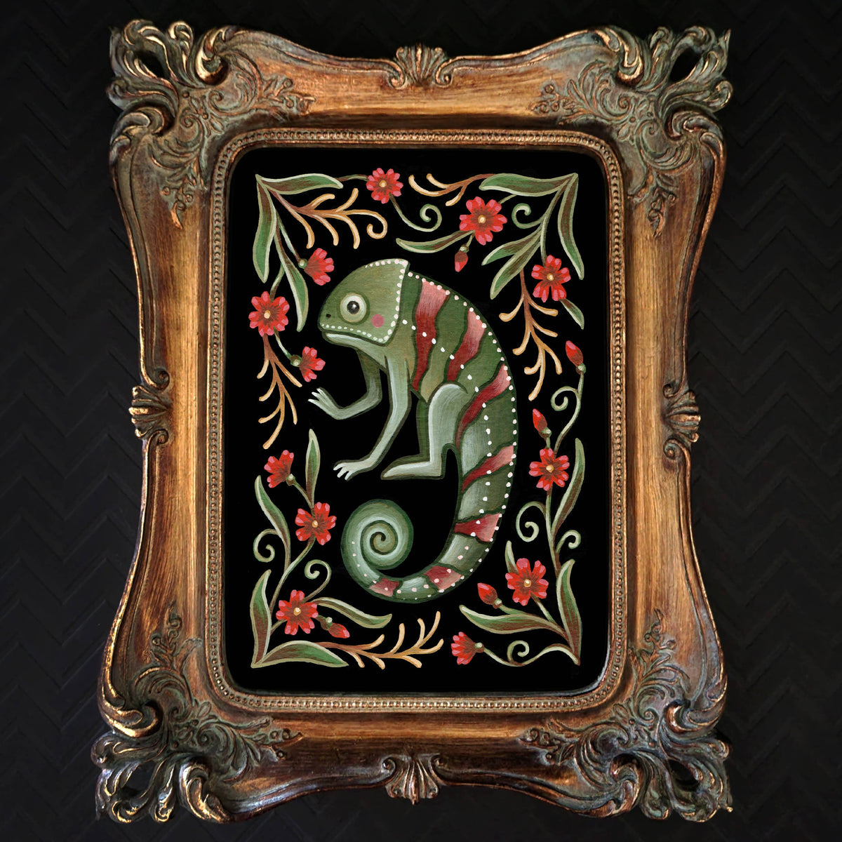Faina Lorah Chameleon Art Print Folk Decor: 5x7