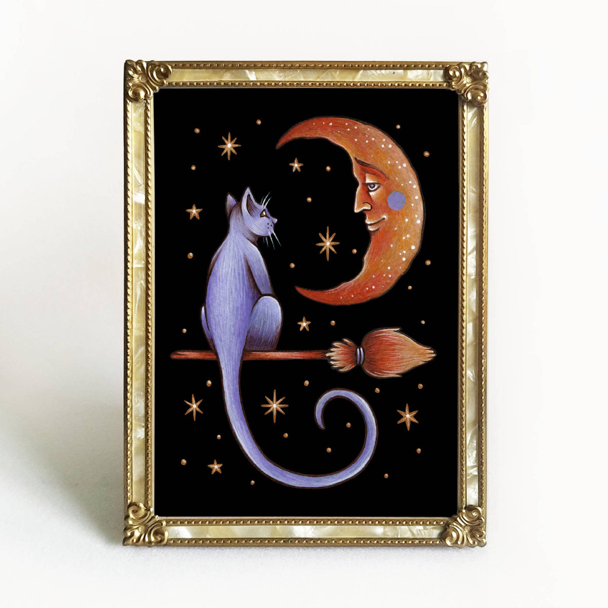 Faina Lorah Crescent Cat Art Print Fall Decor: 8x10