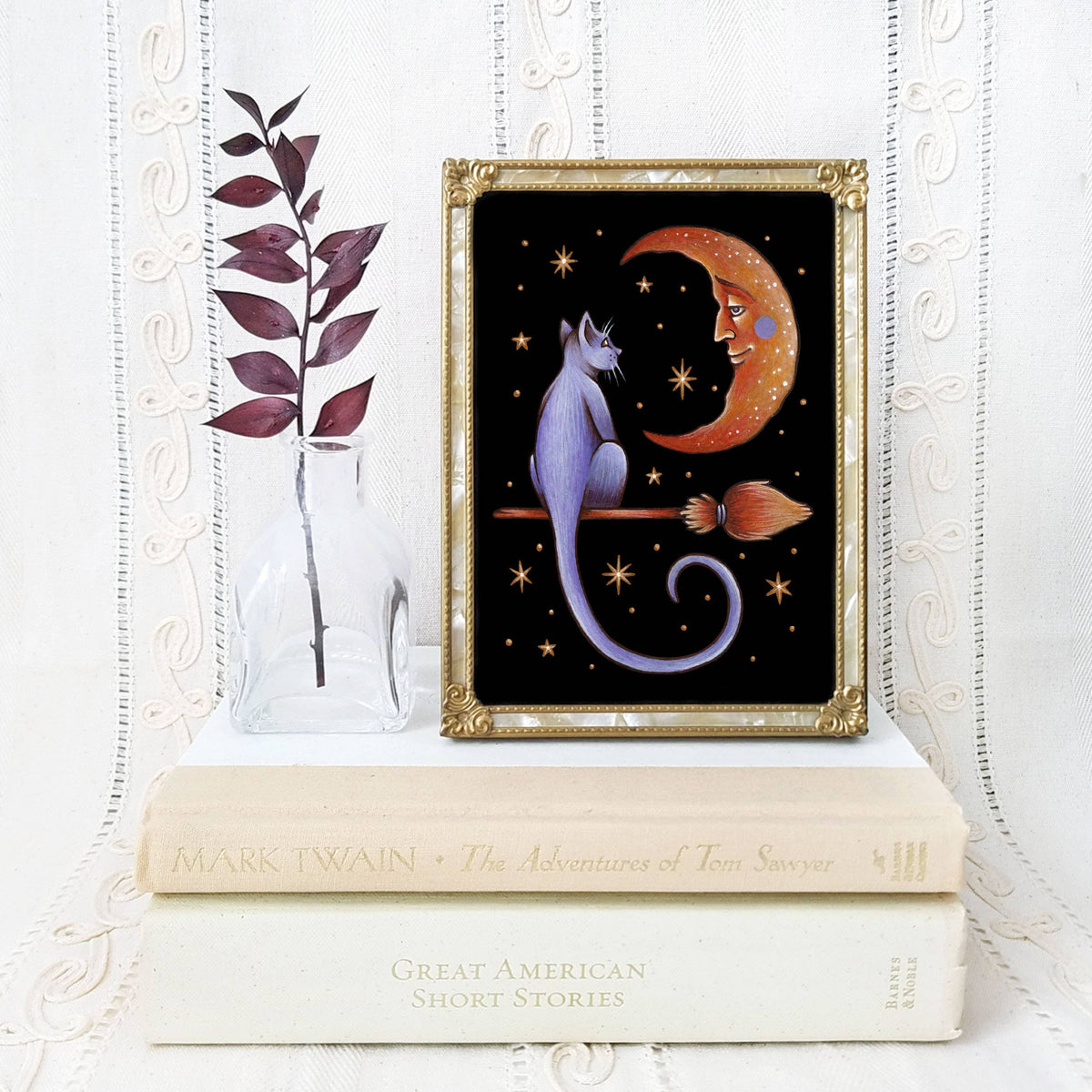 Faina Lorah Crescent Cat Art Print Fall Decor: 8x10