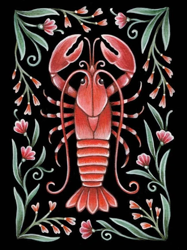 Faina Lorah Giclee Print 5 x 7" *Retiring* Lobster Folk Art Print, multiple sizes