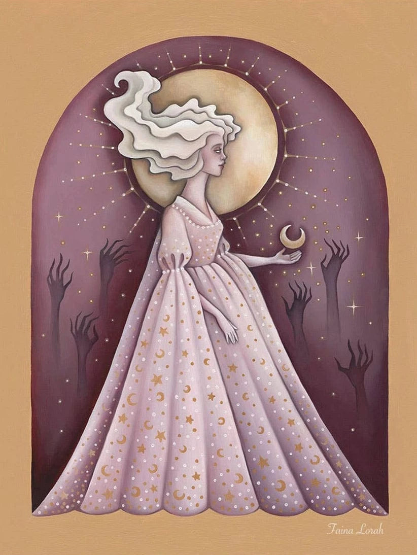 Faina Lorah Giclee Print *Retiring* Moon Maiden Art Nouveau Print, 14" x 11"