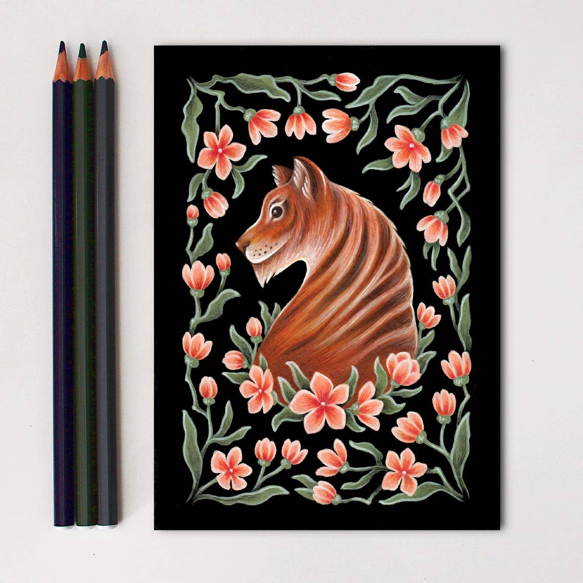 Faina Lorah Tiger Art Print Folk Decor: 5x7