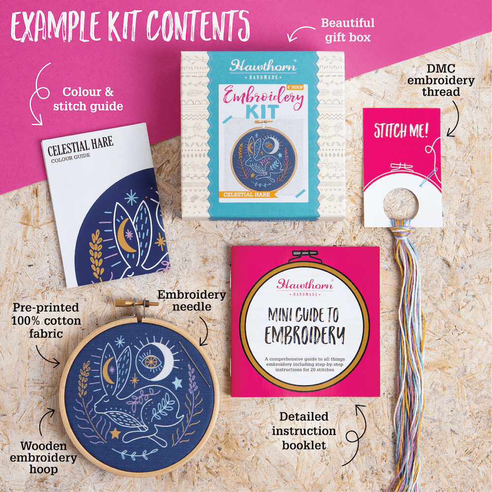 Hawthorn Handmade Celestial Bird Mini Embroidery Kit  | Complete Craft Kit for Beginners