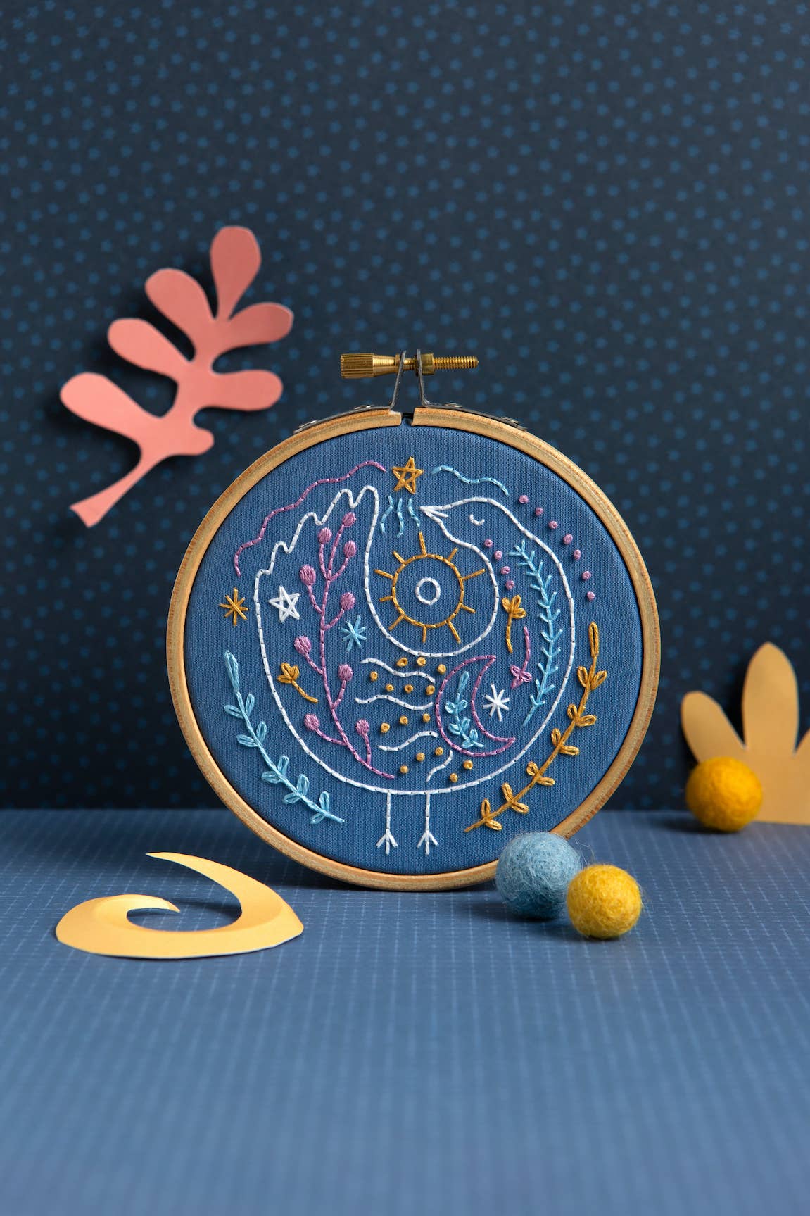 Hawthorn Handmade Celestial Bird Mini Embroidery Kit  | Complete Craft Kit for Beginners