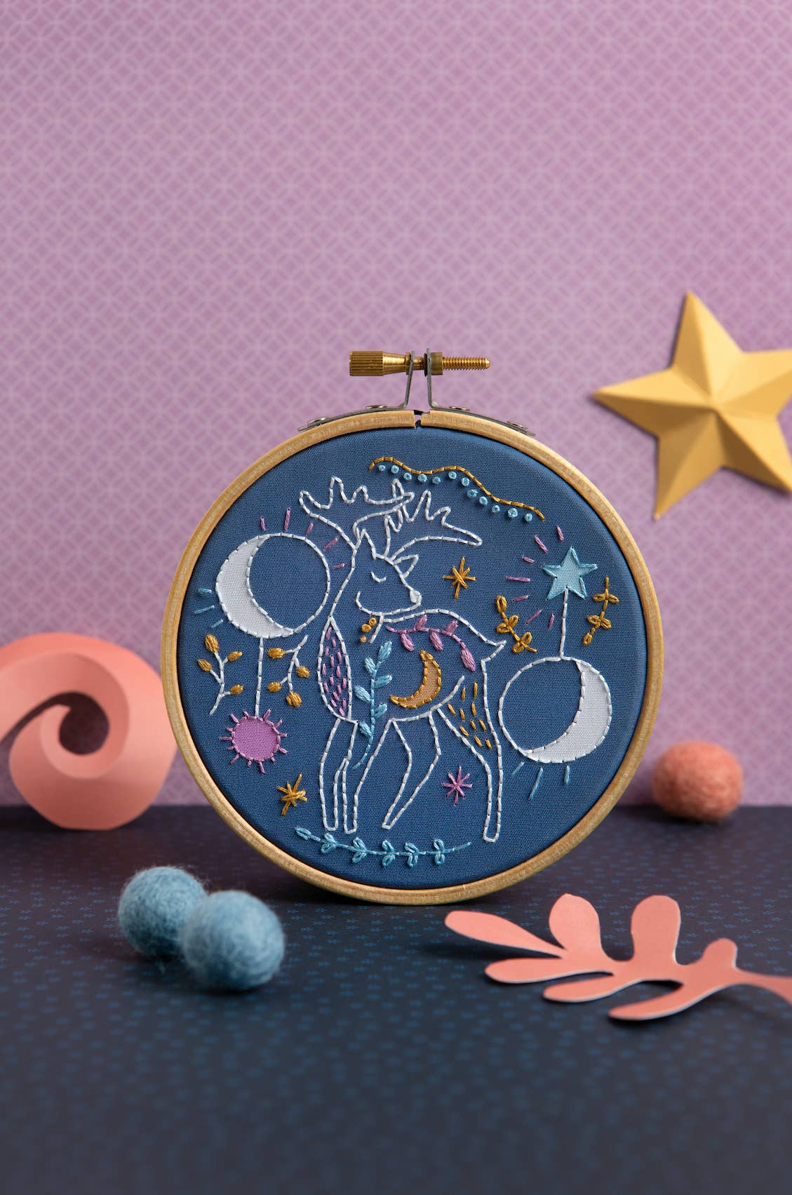 Hawthorn Handmade Celestial Deer Mini Embroidery Kit | Complete Craft Kit for Beginners