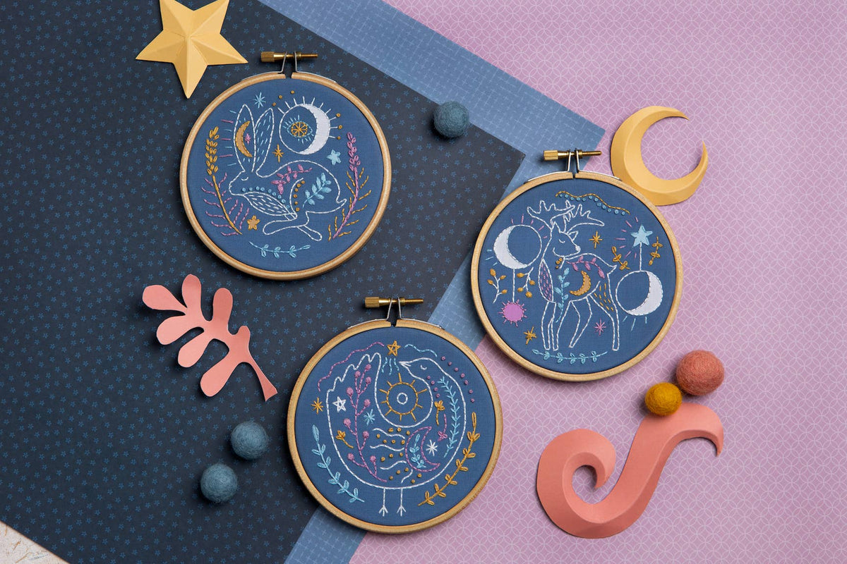 Hawthorn Handmade Celestial Hare Mini Embroidery Kit | Complete Craft Kit for Beginners