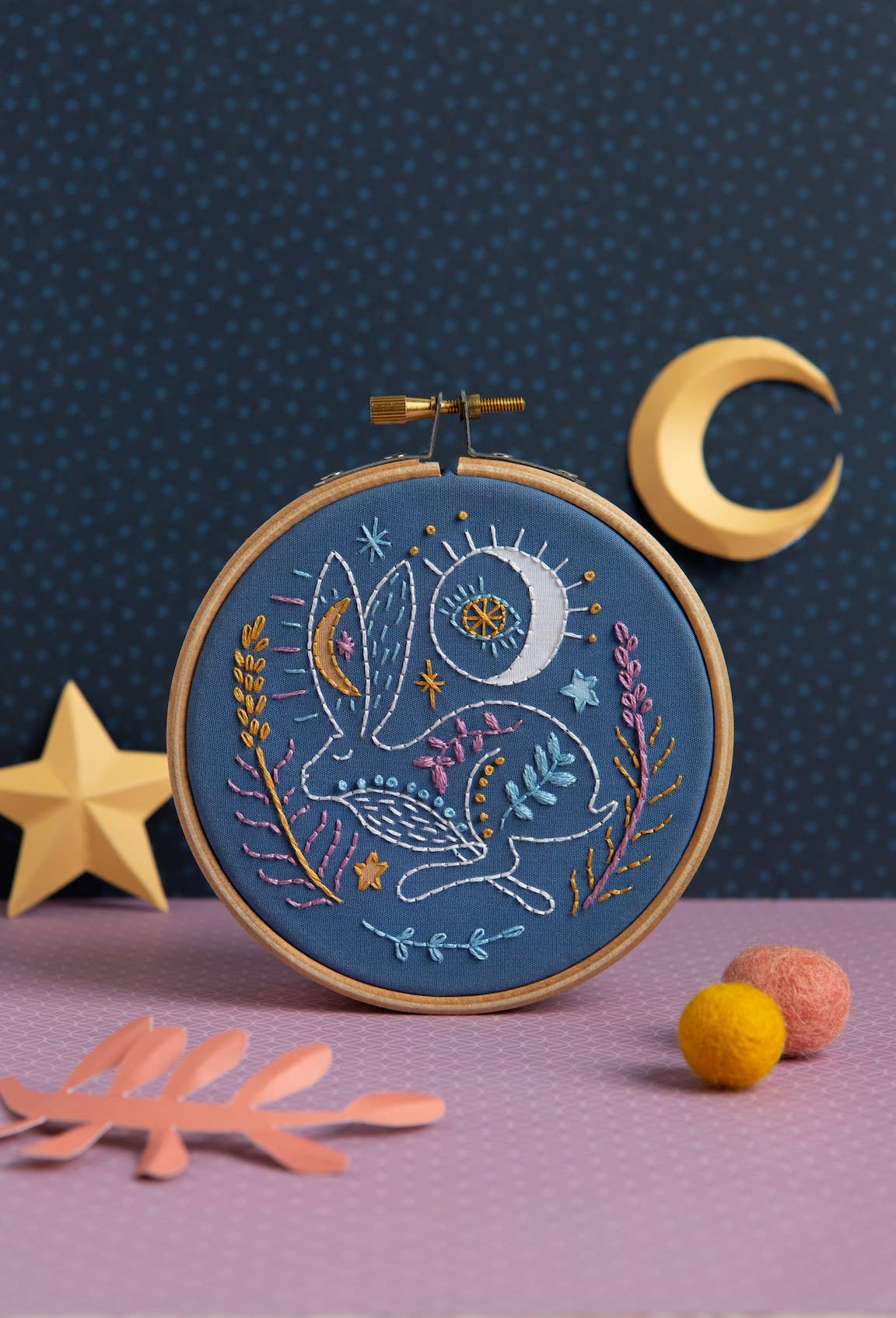 Hawthorn Handmade Celestial Hare Mini Embroidery Kit | Complete Craft Kit for Beginners