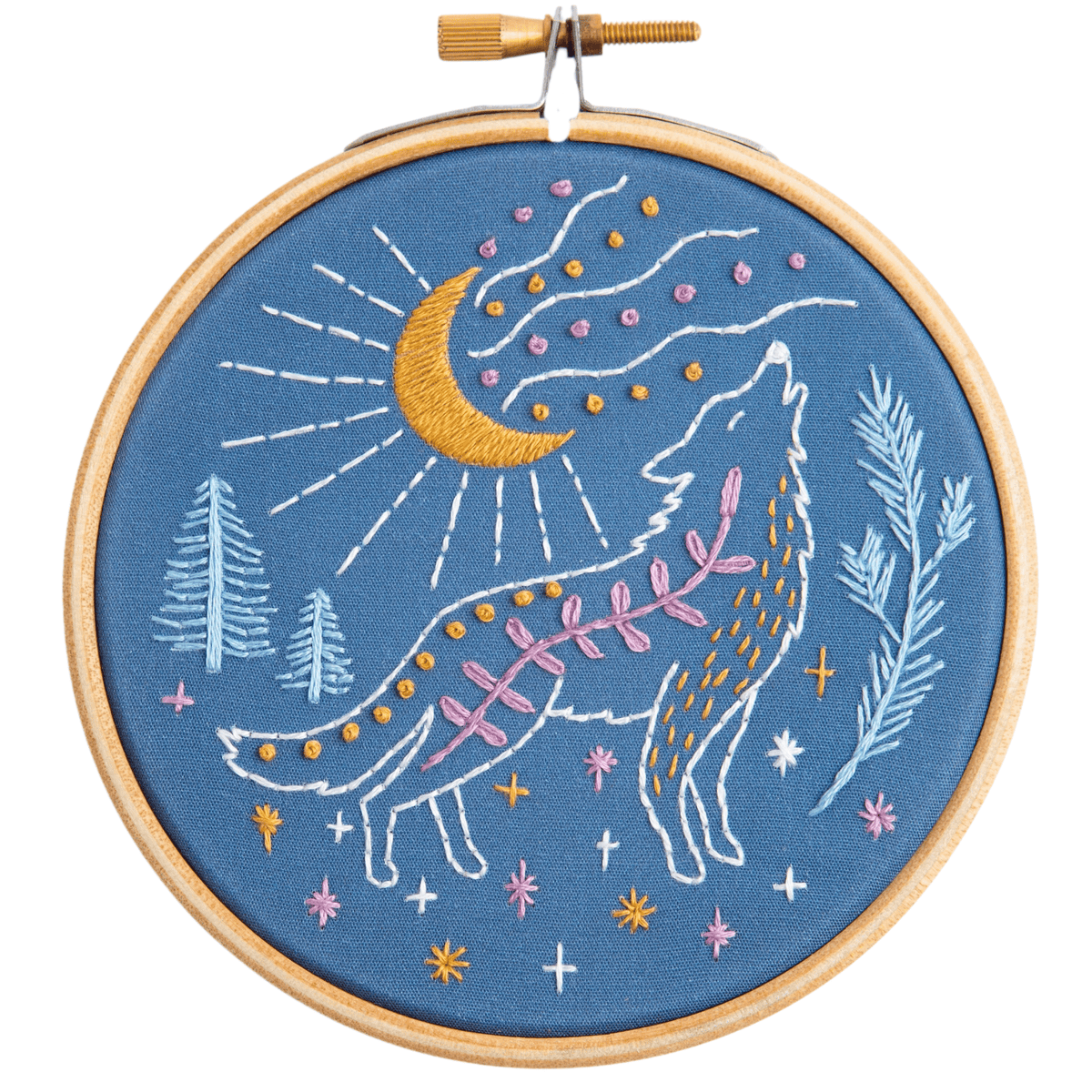 Hawthorn Handmade Celestial Wolf Mini Embroidery Kit | Complete Craft Kit for Beginners