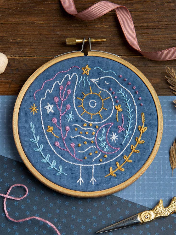 Hawthorn Handmade Embroidery Kit 4" Beginner Celestial Bird Embroidery Kit