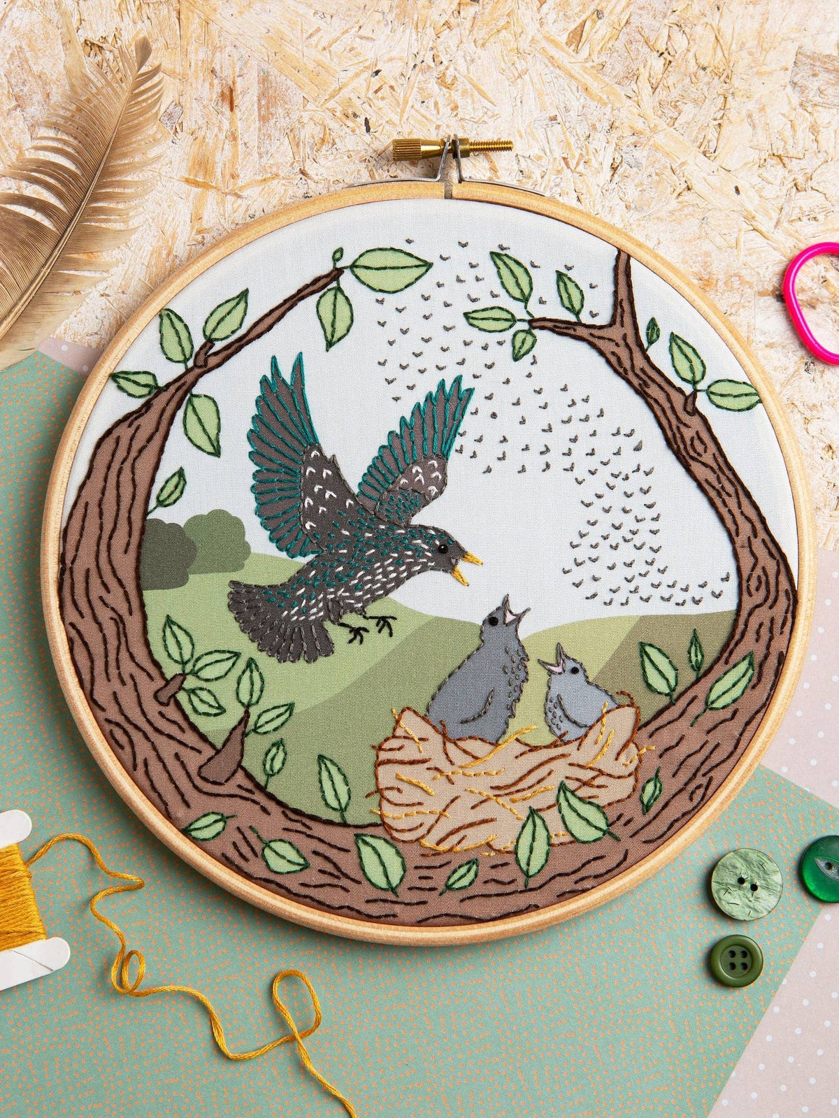 Hawthorn Handmade Embroidery Kit 7" Beginner Starling Song Embroidery Kit