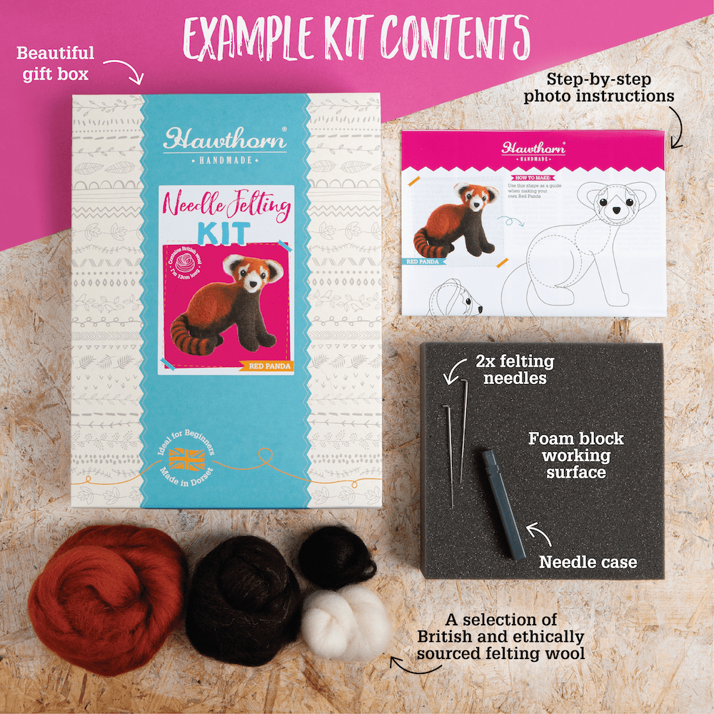 Hawthorn Handmade Stretching Cat Needle Felting Kit | Beginner Craft Kit