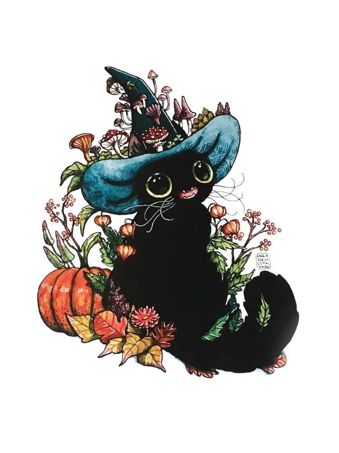 Ilustratorium Sara Szewczyk Giclee Print Autumn Witch Cat Art Print, 11.8" x 8.3"
