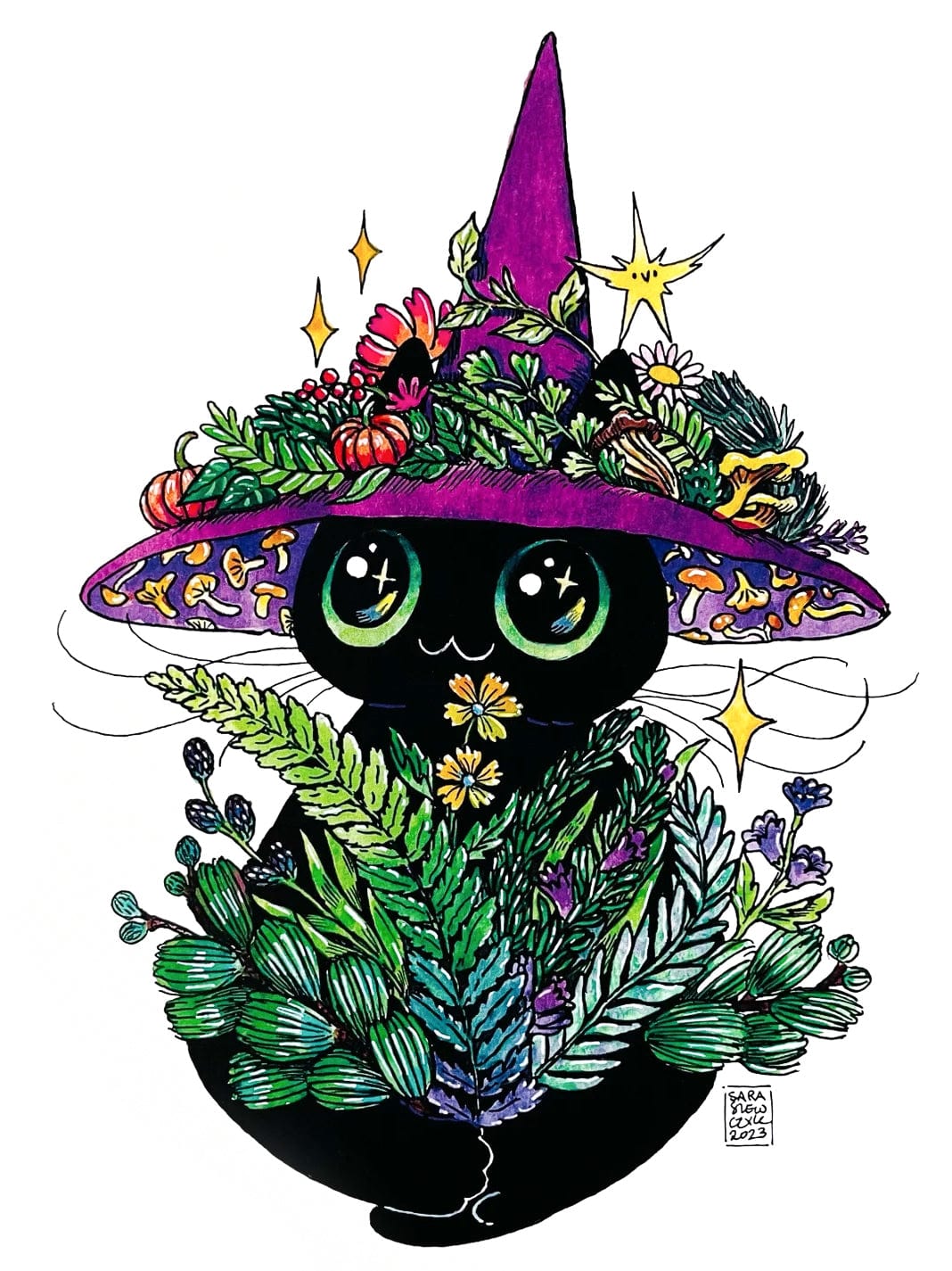 Ilustratorium Sara Szewczyk Giclee Print Festive Witch Cat Art Print, 11.8" x 8.3"