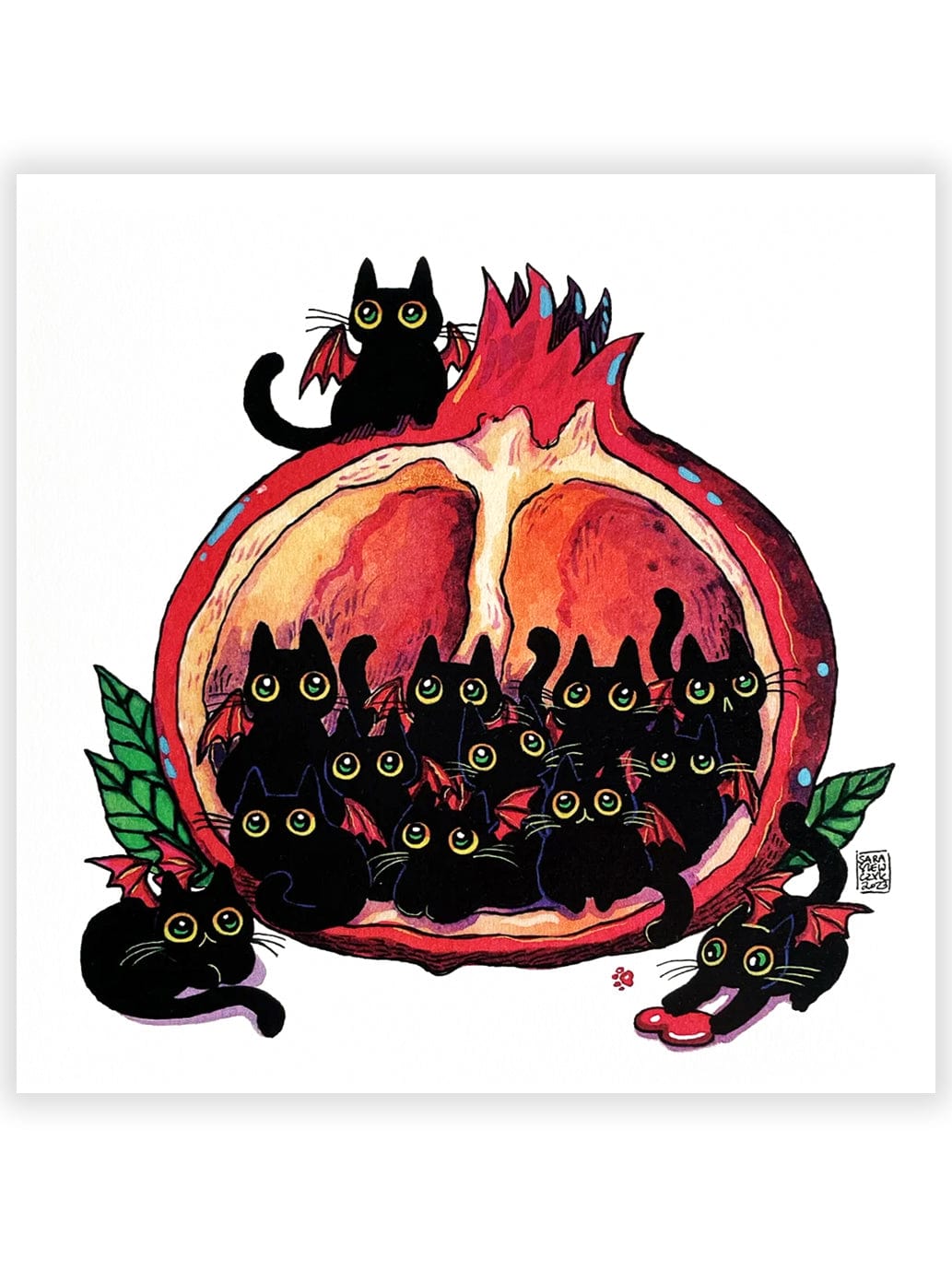 Ilustratorium Sara Szewczyk Giclee Print Pomegranate Devilish Cats Art Print, 11.8" x 11.8"