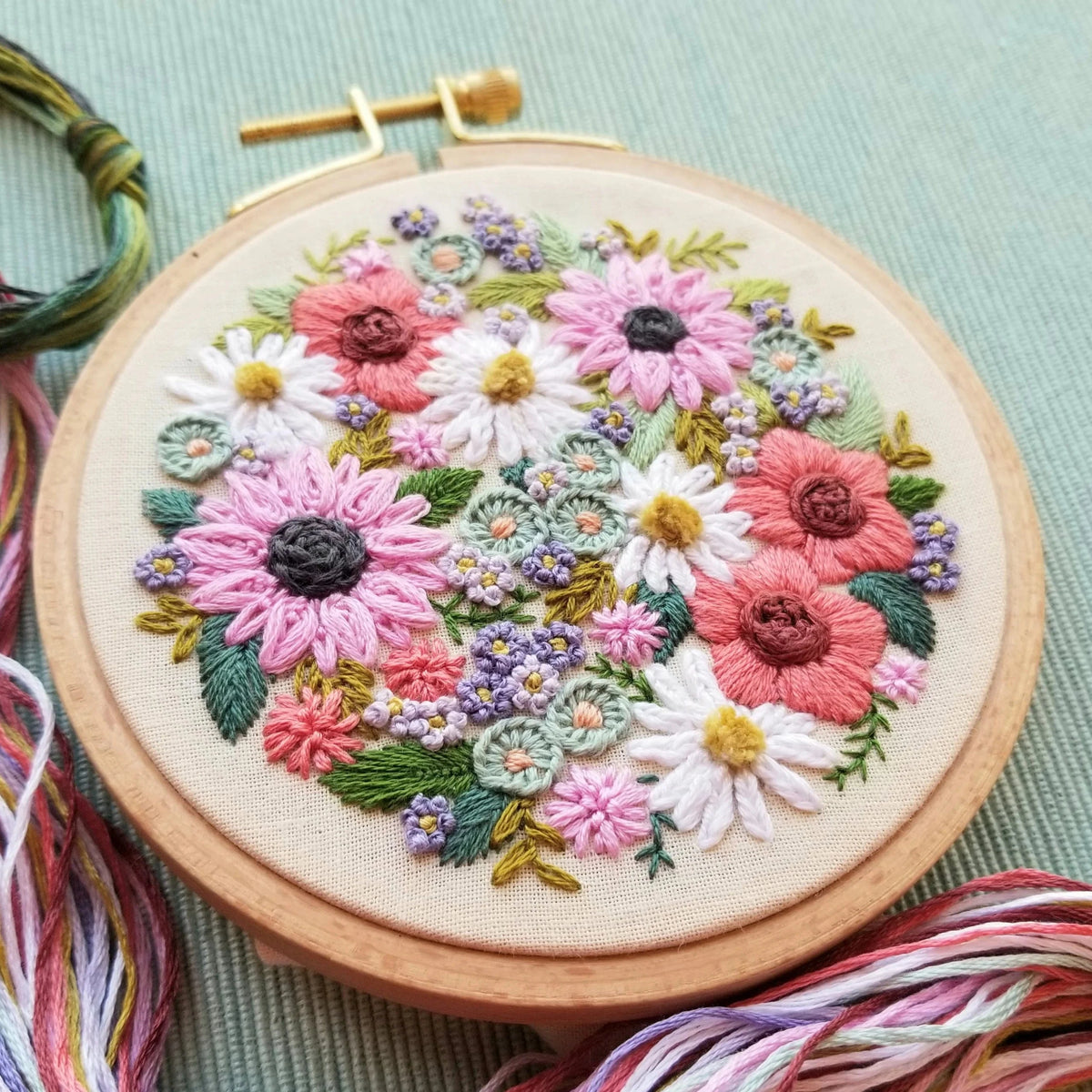 Jessica Long Embroidery Embroidery Kit 4" Beginner Wildflower Sampler Embroidery Kit