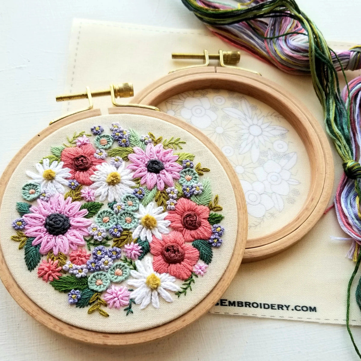 Jessica Long Embroidery Embroidery Kit 4" Beginner Wildflower Sampler Embroidery Kit