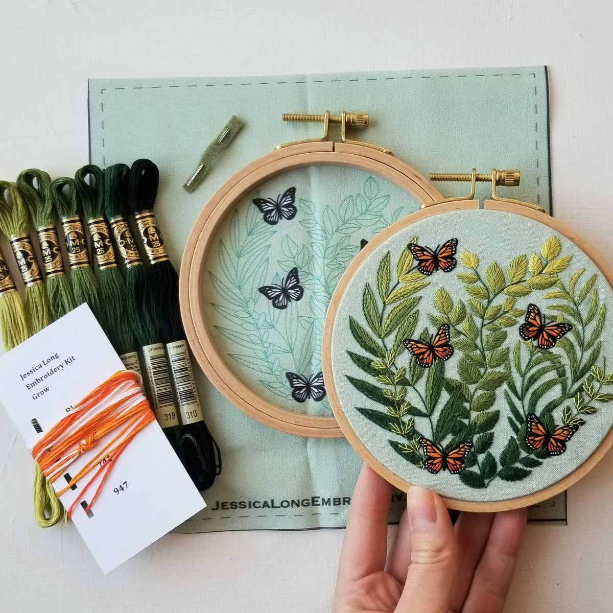 Jessica Long Embroidery "Love Grows" butterfly hand embroidery kit