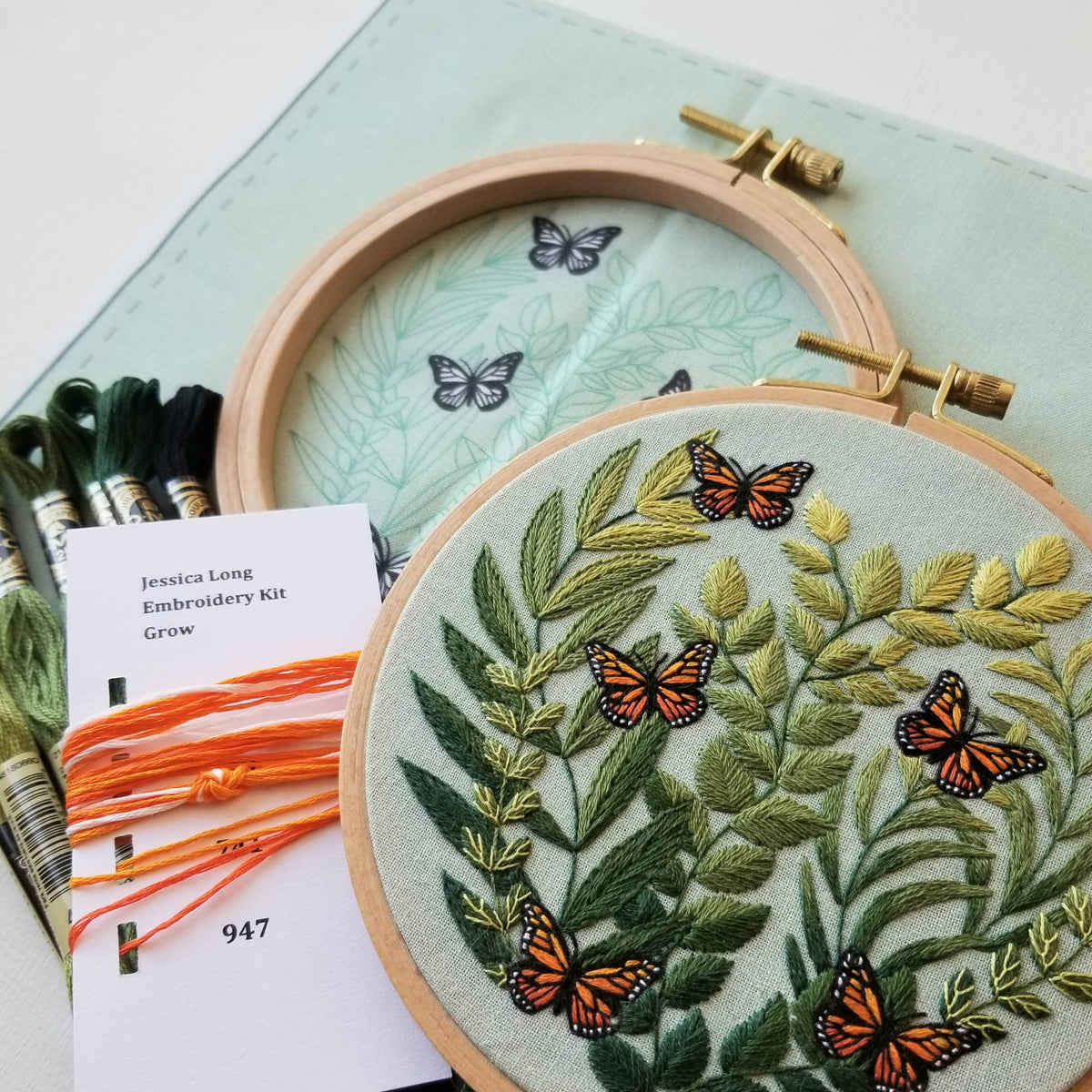 Jessica Long Embroidery "Love Grows" butterfly hand embroidery kit
