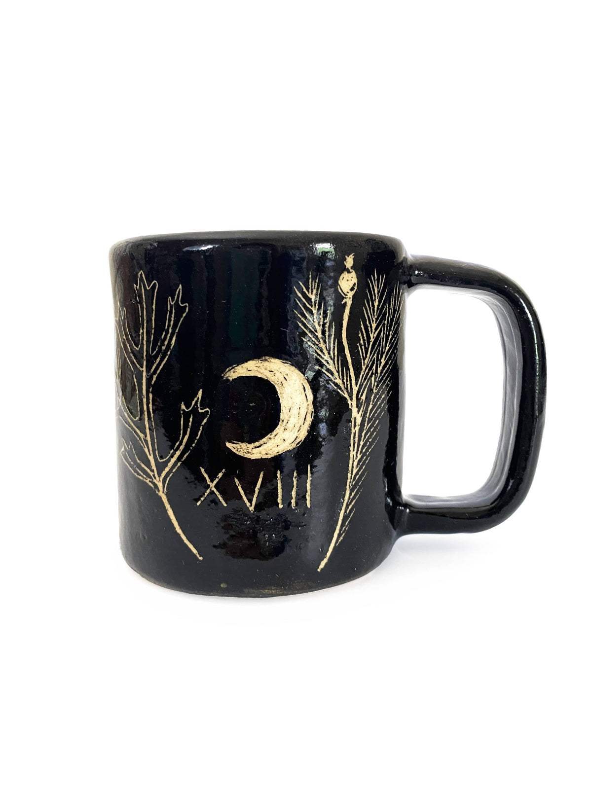 Keven Craft Rituals LLC Pottery Black Moon, Weeping Eye, Mugwort, and Poppy Mug, 10 oz