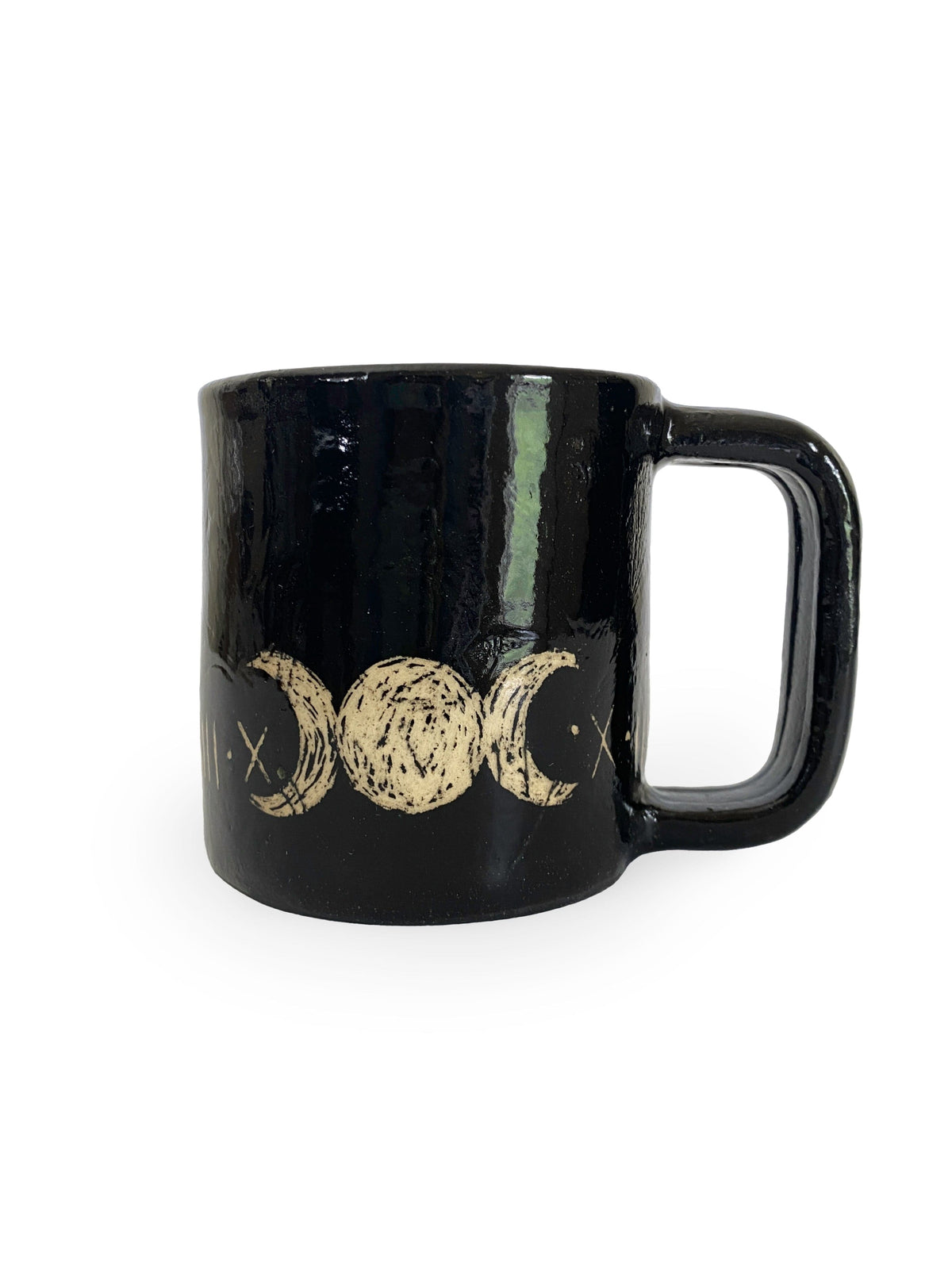 Keven Craft Rituals LLC Pottery Black Triple Moon Runic Mug, 10 oz