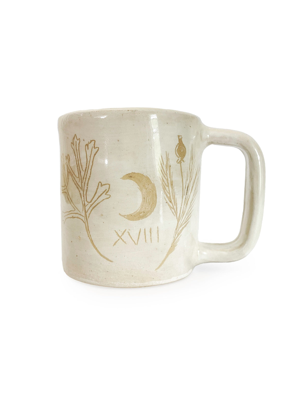 Keven Craft Rituals LLC Pottery White Moon, Weeping Eye, Mugwort, and Poppy Mug, 10 oz
