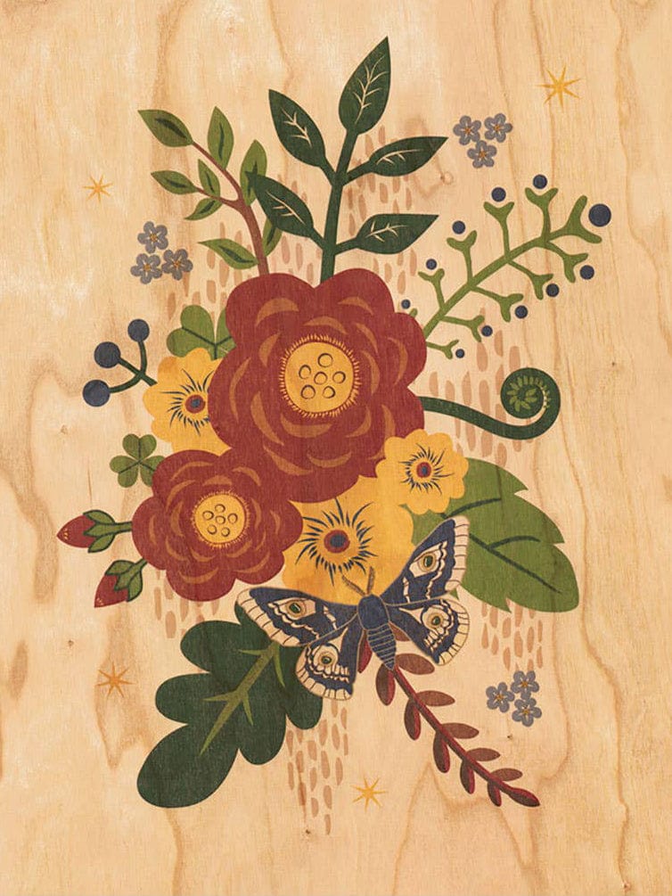 Little Gold Fox Designs Wood Art Print Folk Flowers Small Wood Print