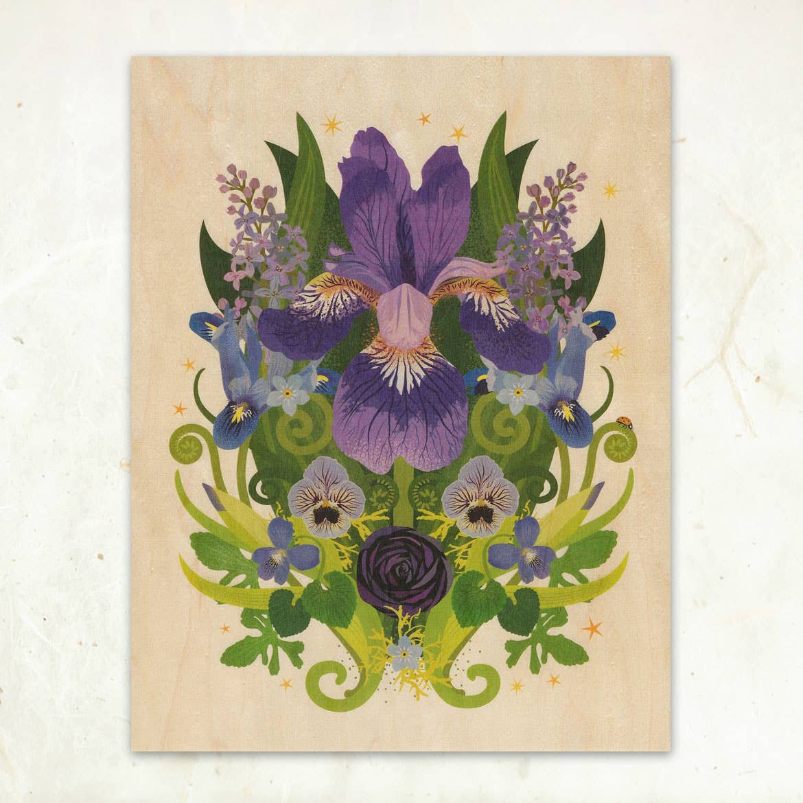Little Gold Fox Designs Wood Art Print Iris & Ladybug Small Wood Print