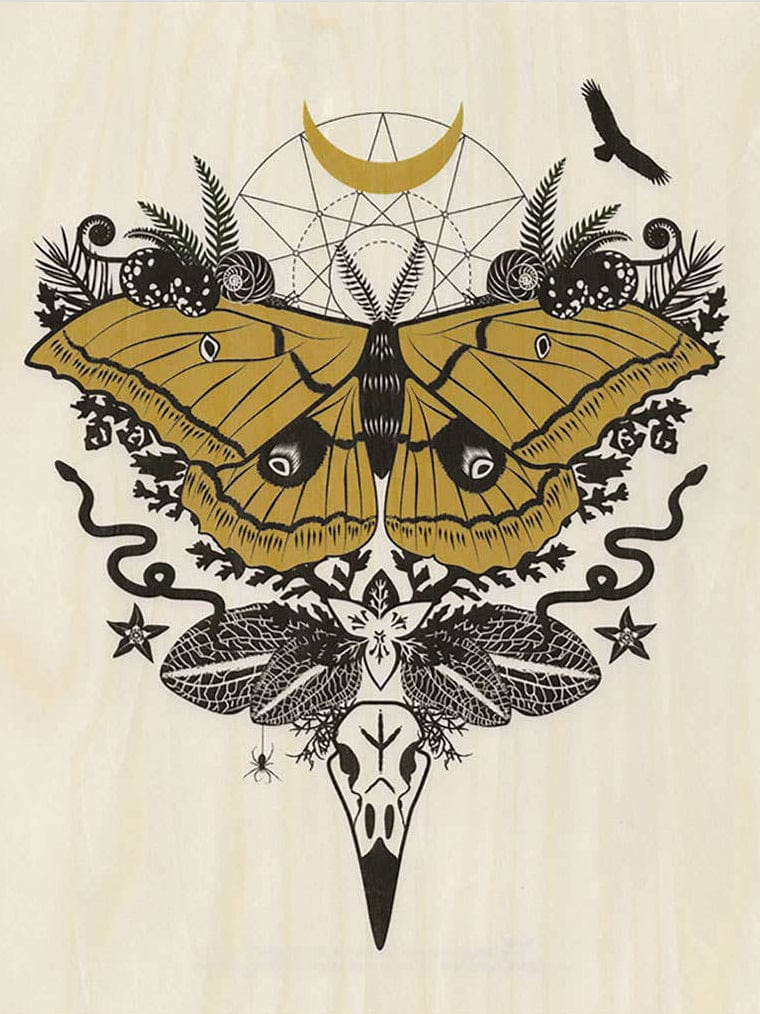 Little Gold Fox Designs Wood Art Print Silk Moth Small Wood Print