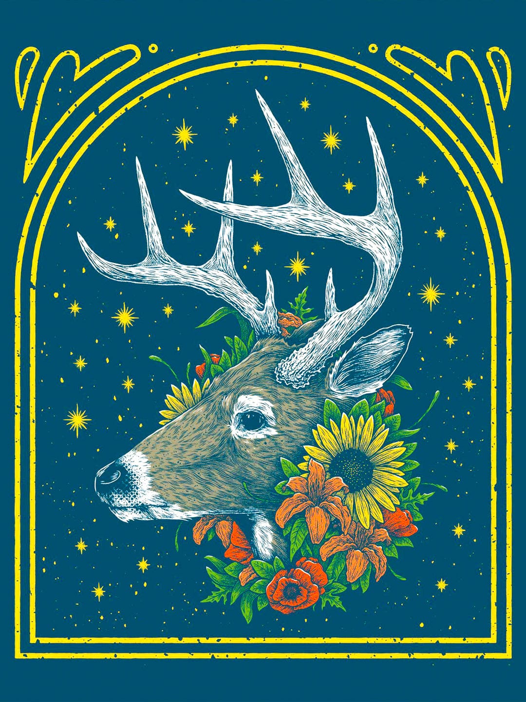 Logan Schmitt Illustration Giclee Print Whitetail and Flowers Art Print