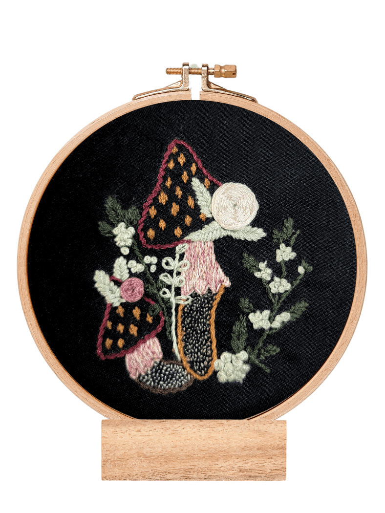 Maidenwood Embroidery Designs Embroidery Kit 4" Beginner "The Little Duo" Mushroom Embroidery Kit