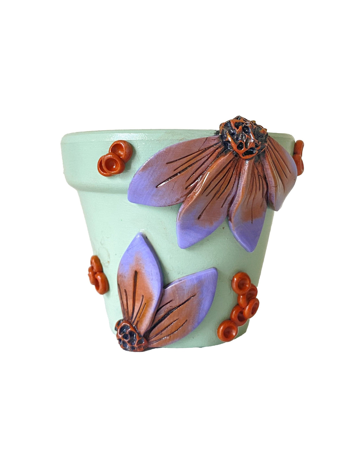 Making Olás Pottery 2.5" Pastel Teal and Purple Flower Motif Plant Pot