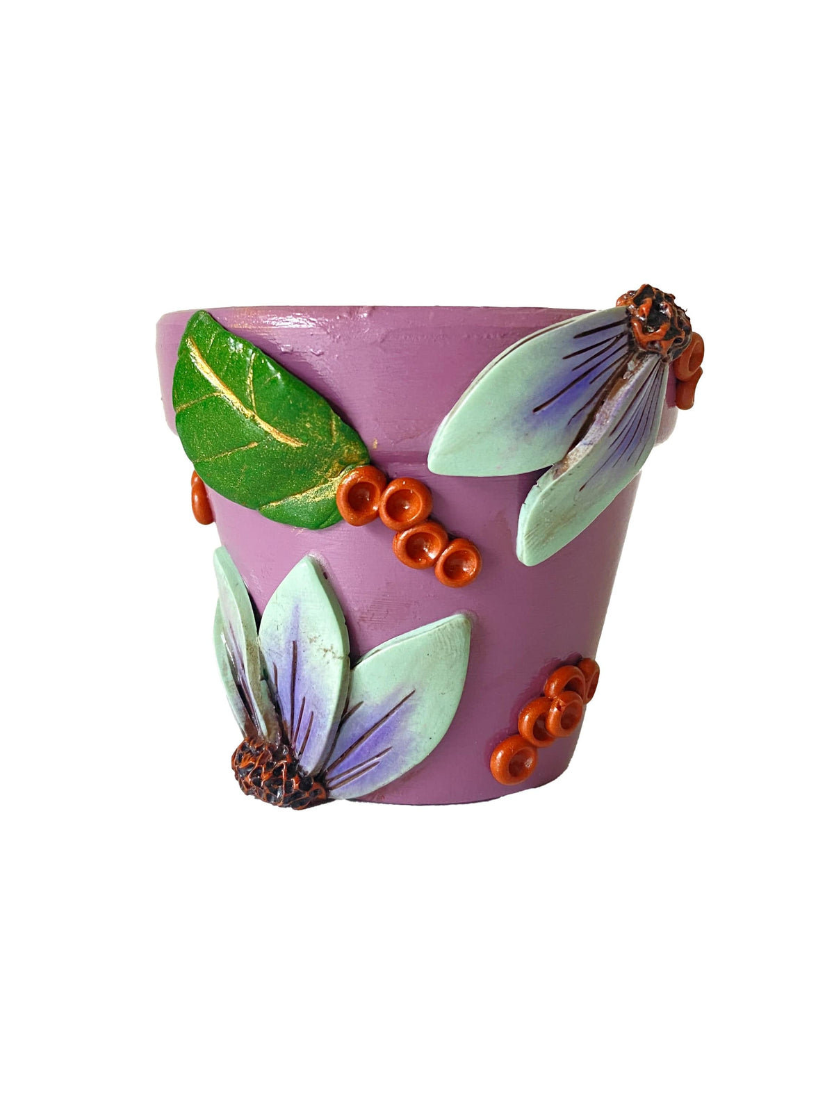 Making Olás Pottery 2.5" Purple and Blue Flower Motif Plant Pot