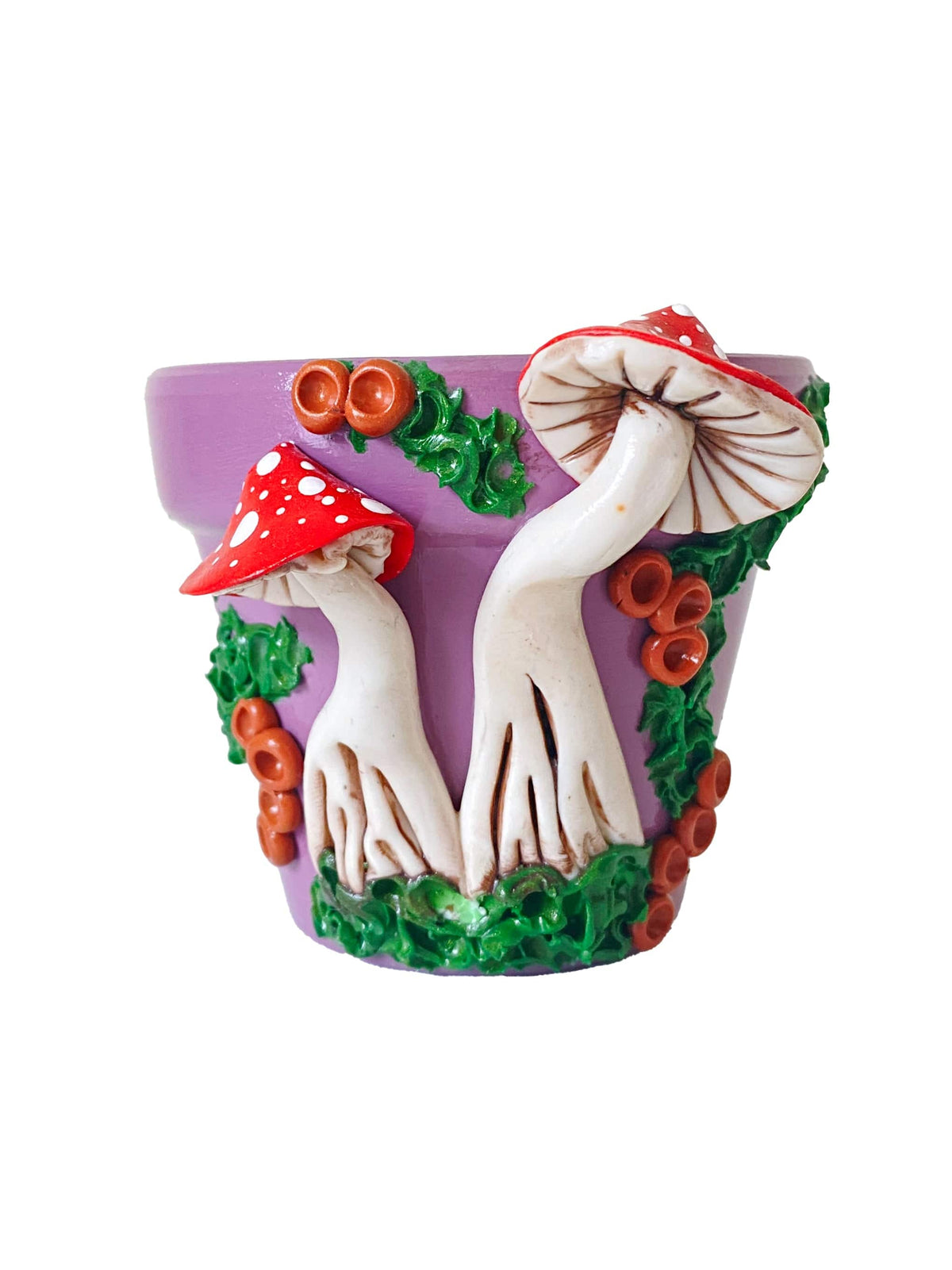 Making Olás Pottery 2.5" Purple and Red Mushroom Motif Plant Pot
