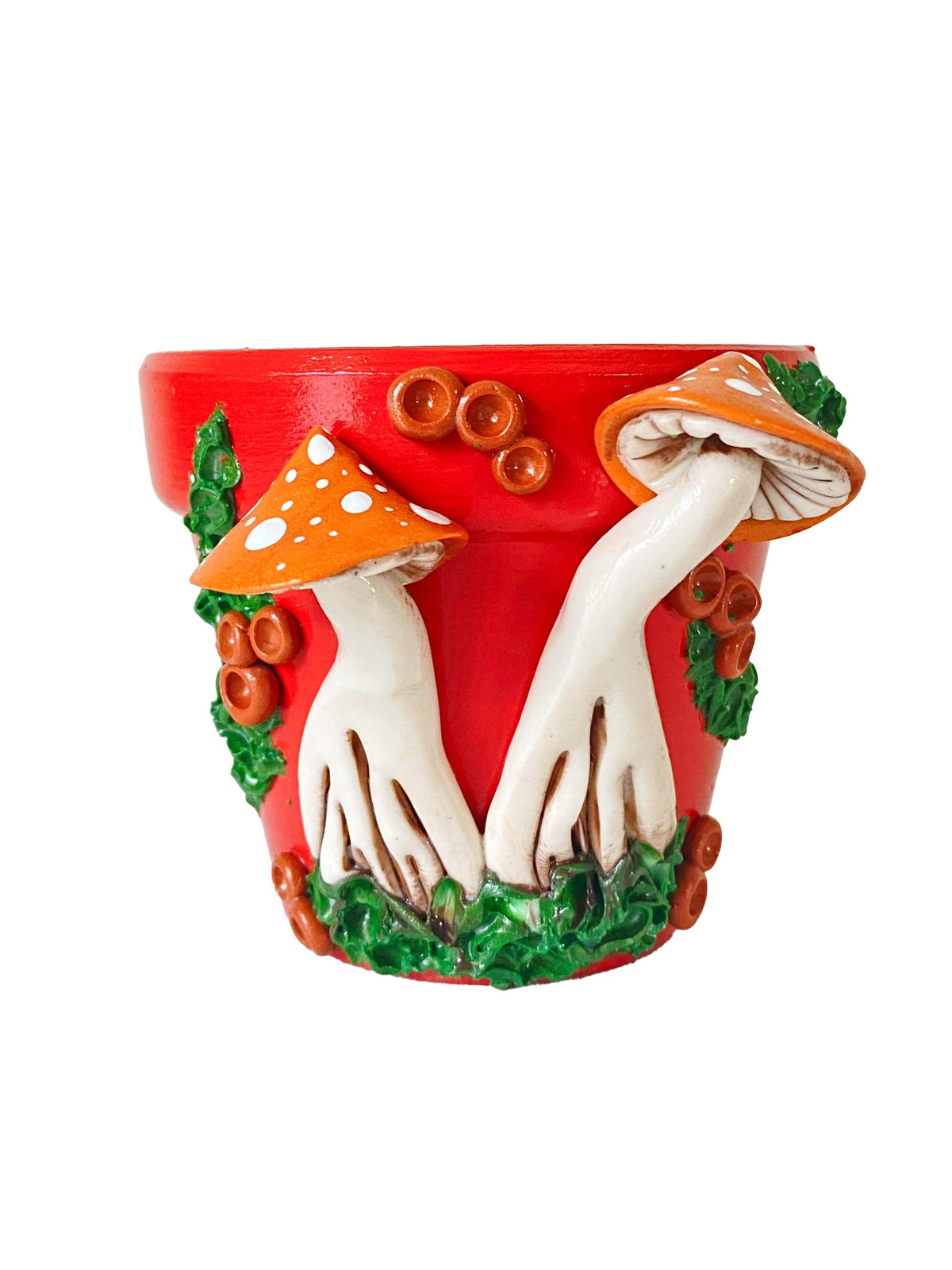 Making Olás Pottery 2.5" Red and Orange Mushroom Motif Plant Pot