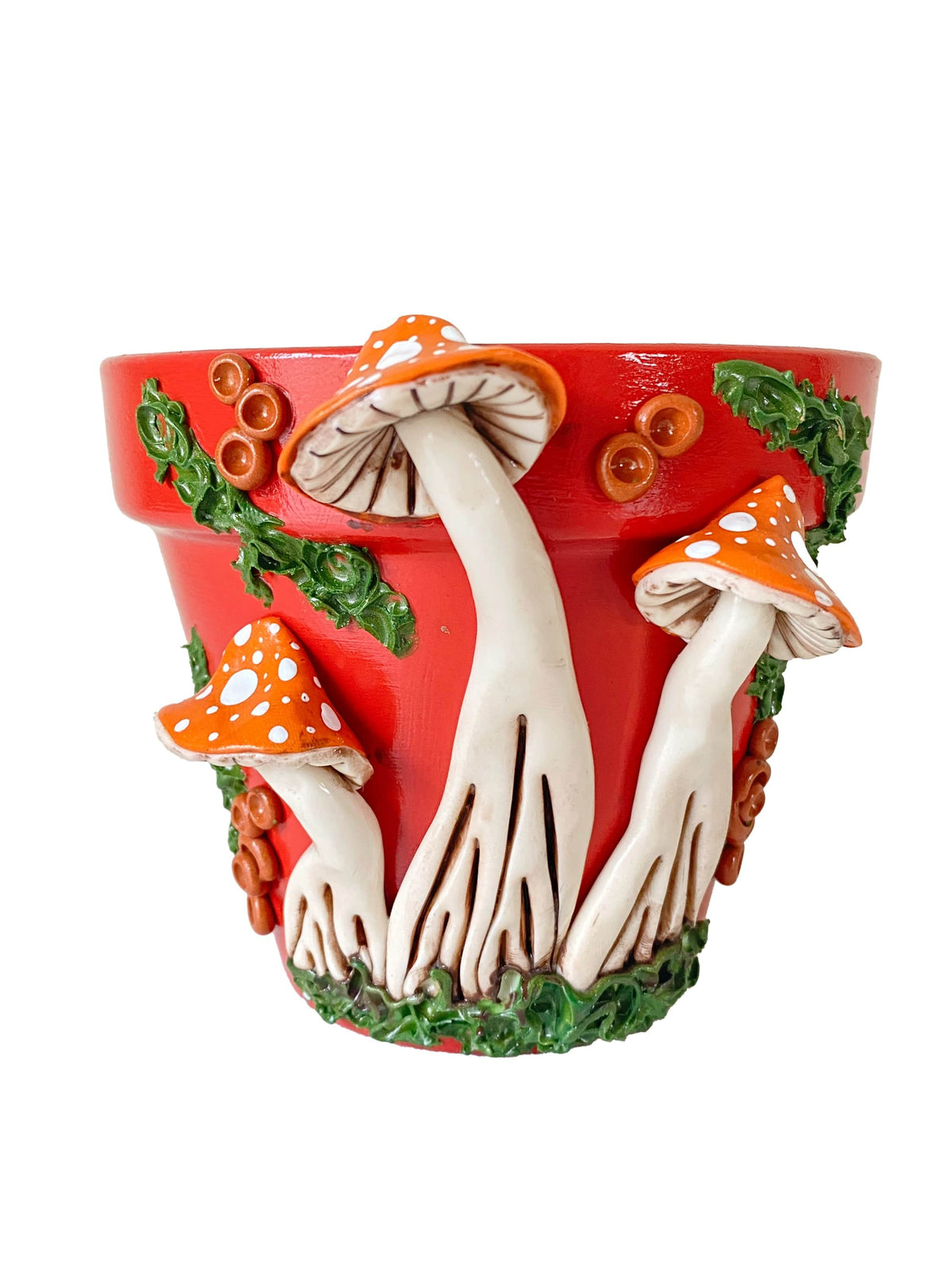 Making Olás Pottery 4" Red and Orange Mushroom Motif Plant Pot