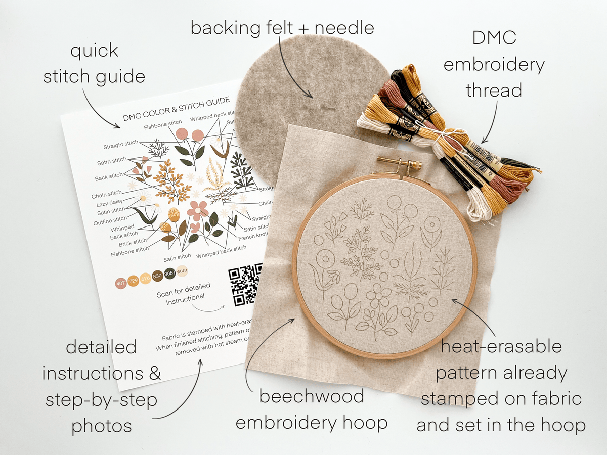 Matryoshka Doll Shop Floral Embroidery DIY Kit, modern embroidery craft kit