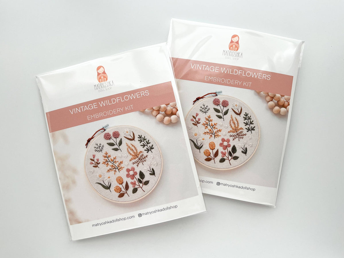 Matryoshka Doll Shop Floral Embroidery DIY Kit, modern embroidery craft kit
