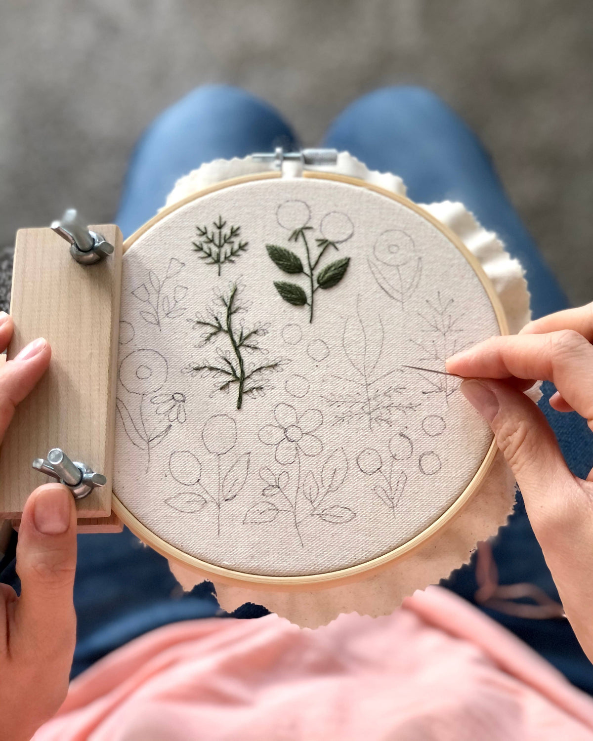 Matryoshka Doll Shop Floral Embroidery DIY Kit, modern embroidery craft kit