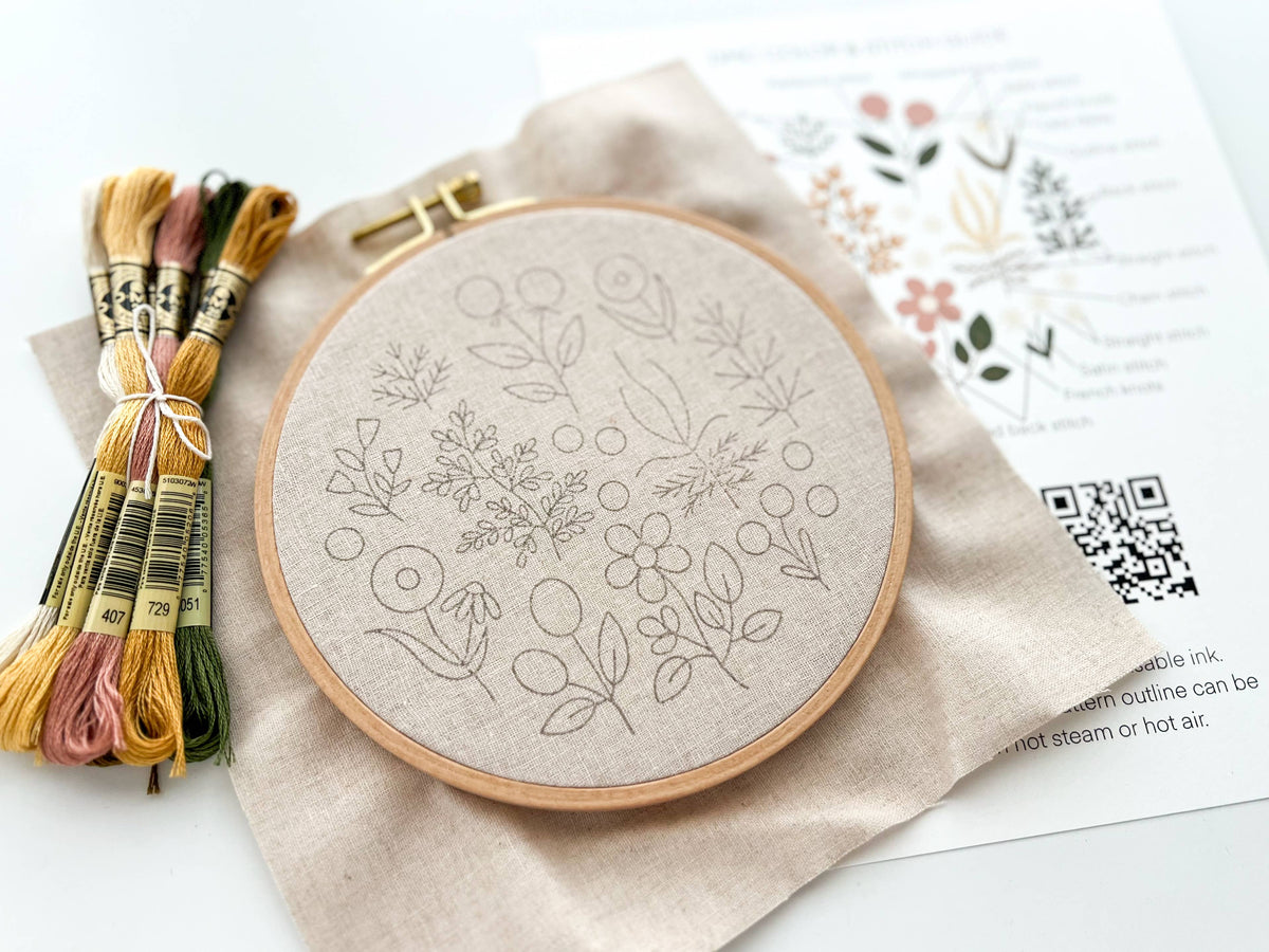 Matryoshka Doll Shop Floral Embroidery DIY Kit, modern embroidery craft kit