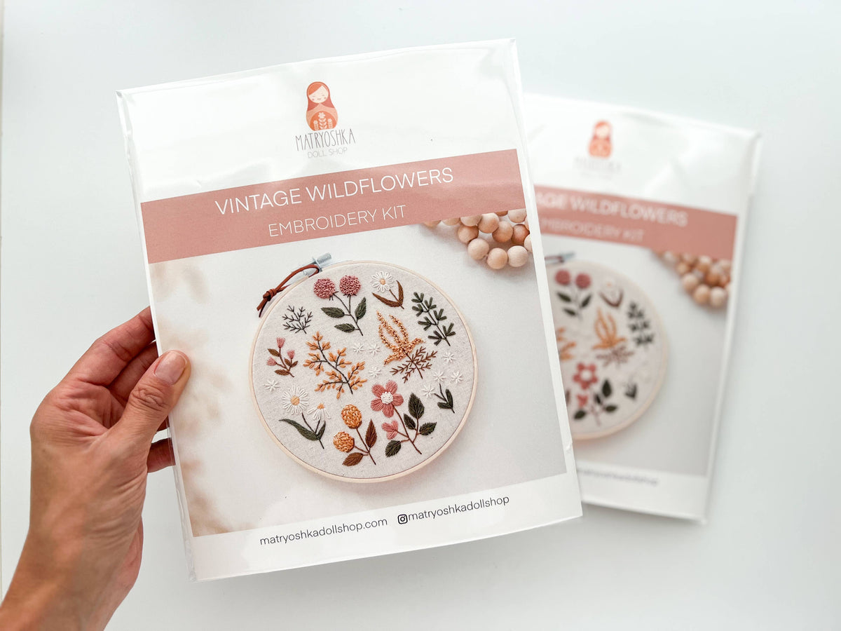 Matryoshka Doll Shop Floral Embroidery DIY Kit, modern embroidery craft kit