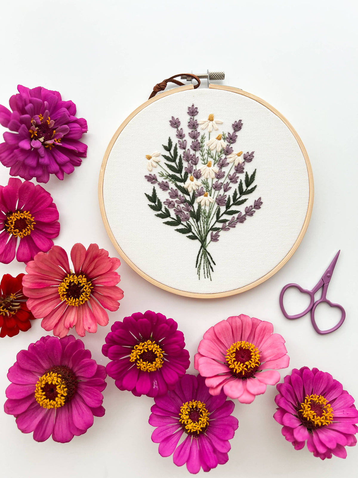 Matryoshka Doll Shop Lavender and daisies embroidery kit, floral embroidery Kit