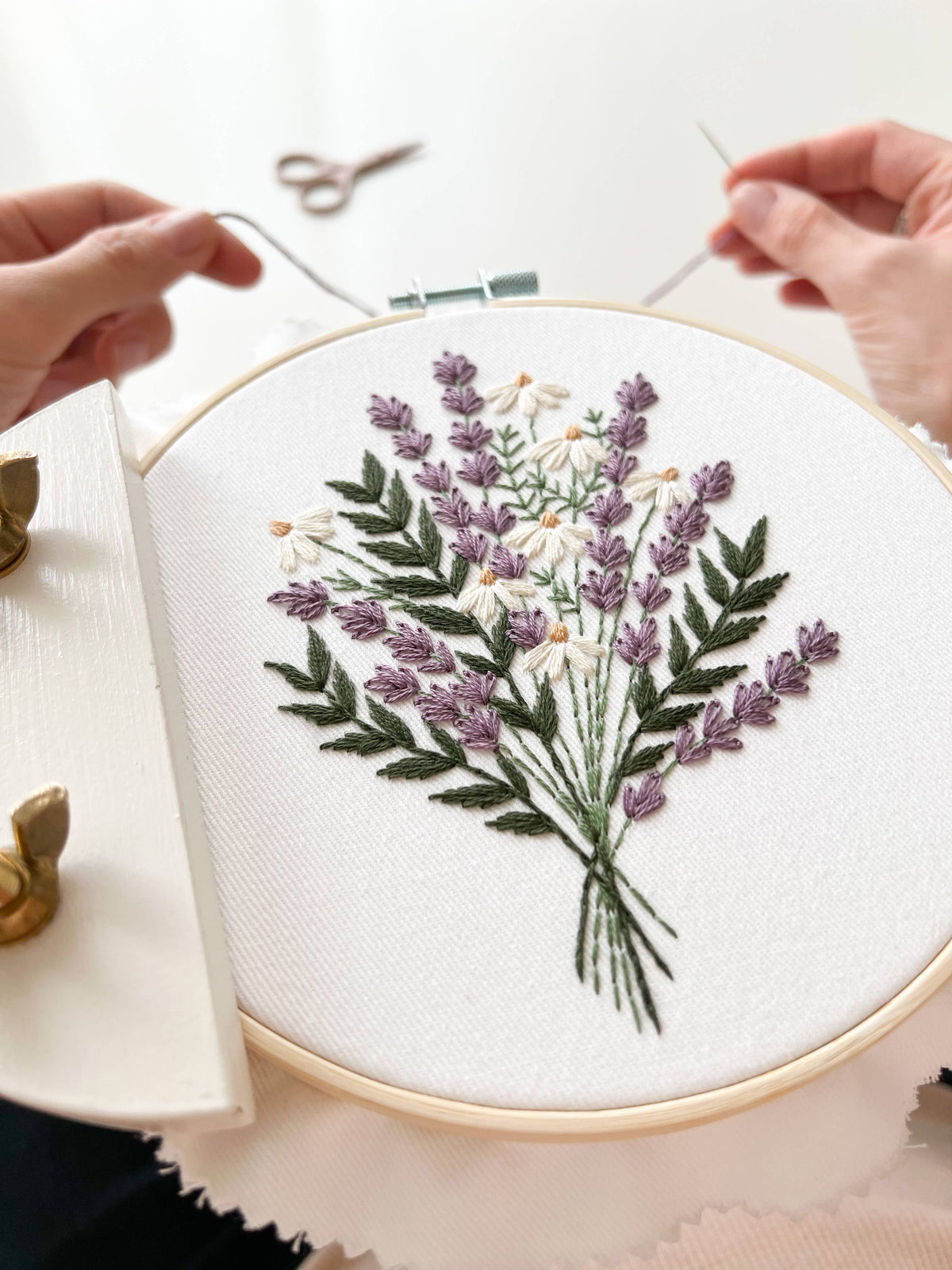 Matryoshka Doll Shop Lavender and daisies embroidery kit, floral embroidery Kit