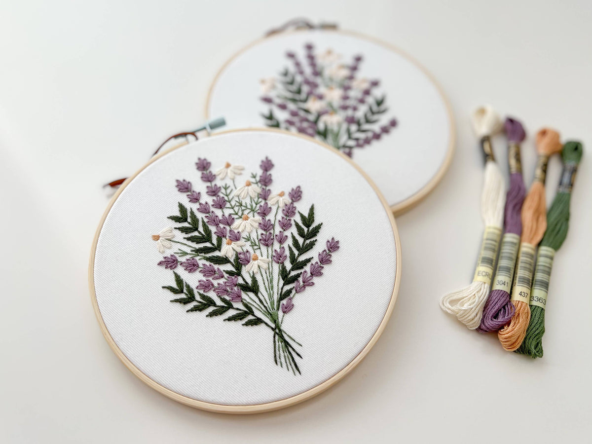 Matryoshka Doll Shop Lavender and daisies embroidery kit, floral embroidery Kit
